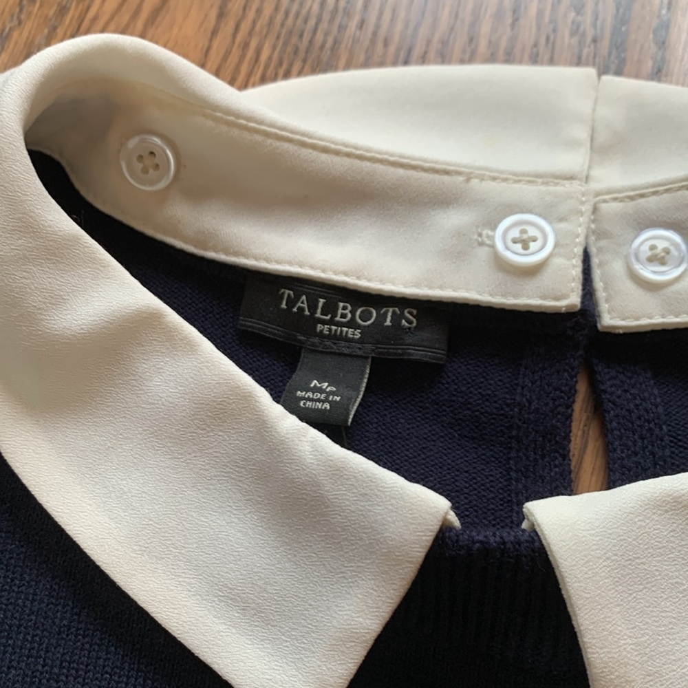 Talbots sz Mp navy blue and white striped sweater with removable collar - Picture 6 of 6